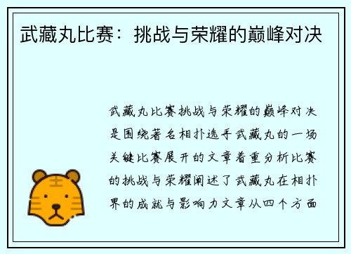 武藏丸比赛：挑战与荣耀的巅峰对决